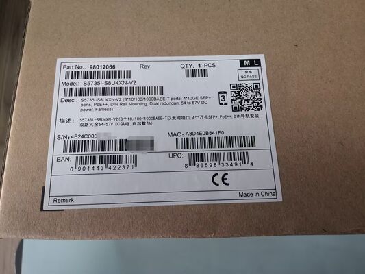 S5735I-S8U4XN-V2   8*10/100/1000BASE-T 포트, 4*10GE SFP+ 포트, PoE++, DIN 레일 장착, 이중화 54~57V DC 전원, 팬리스