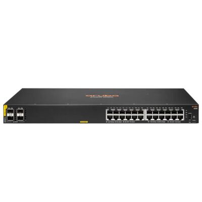 Aruba CX 6000 24 x 10/100/1000 (PoE+) + 4 x 기가비트 SFP 포트, 370W PoE 예산 및 스택 가능 디자인의 관리형 스위치