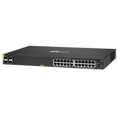 Aruba CX 6000 24 x 10/100/1000 (PoE+) + 4 x 기가비트 SFP 포트, 370W PoE 예산 및 스택 가능 디자인의 관리형 스위치
