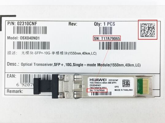 화웨이 OSX040N01 SFP+ 모듈 10G 이더넷 광 수신기 40km 범위 1550nm 파장 및 LC 커넥터